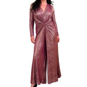 Julian Chang Purple Cold-Shoulder Jumpsuit, Knotted, VNeck, Wide-Leg FLAW No Tag